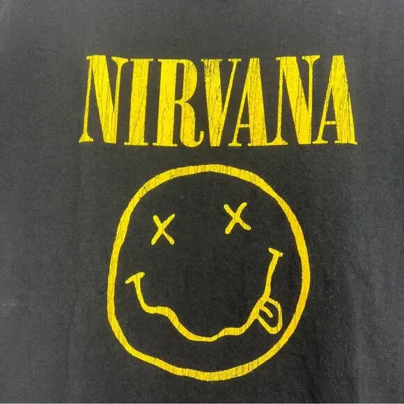 Men's Nirvana T Shirt 100% Cotton Black Yellow Seattle Washington Guitar Band M - Picture 2 of 6